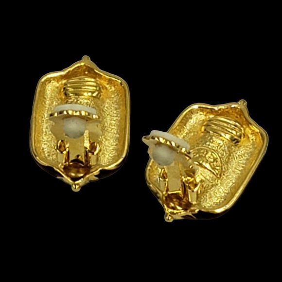 BEREBI Vintage Purple Enamel Rhinestone Clip Earrings Gold Tone Signed - Picture 6 of 12